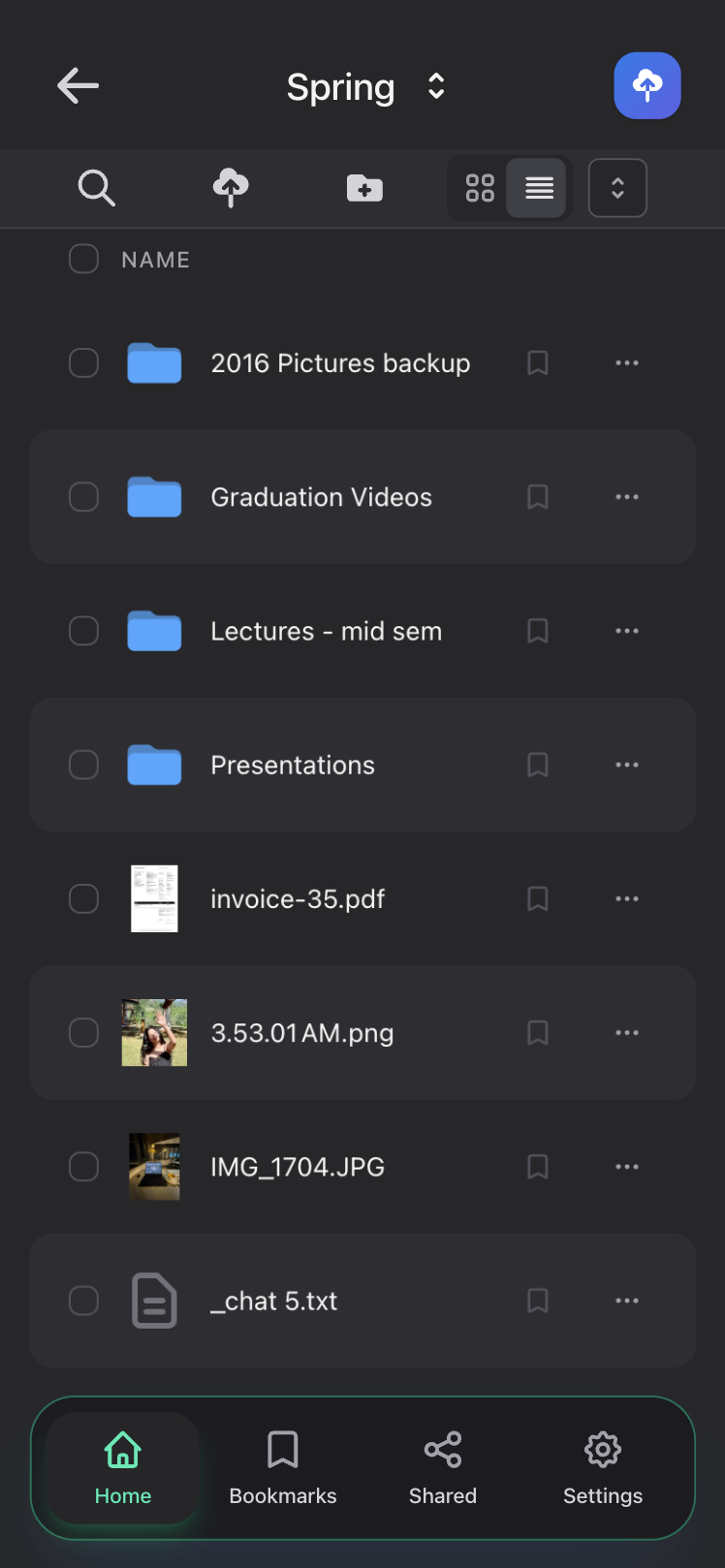 DragBin mobile interface (dark)